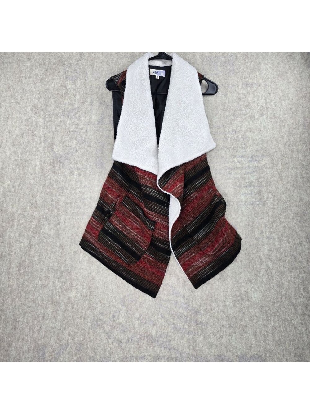 Jolt Striped Sherpa-Lined Open Front Vest Burgundy/Black Woven Medium